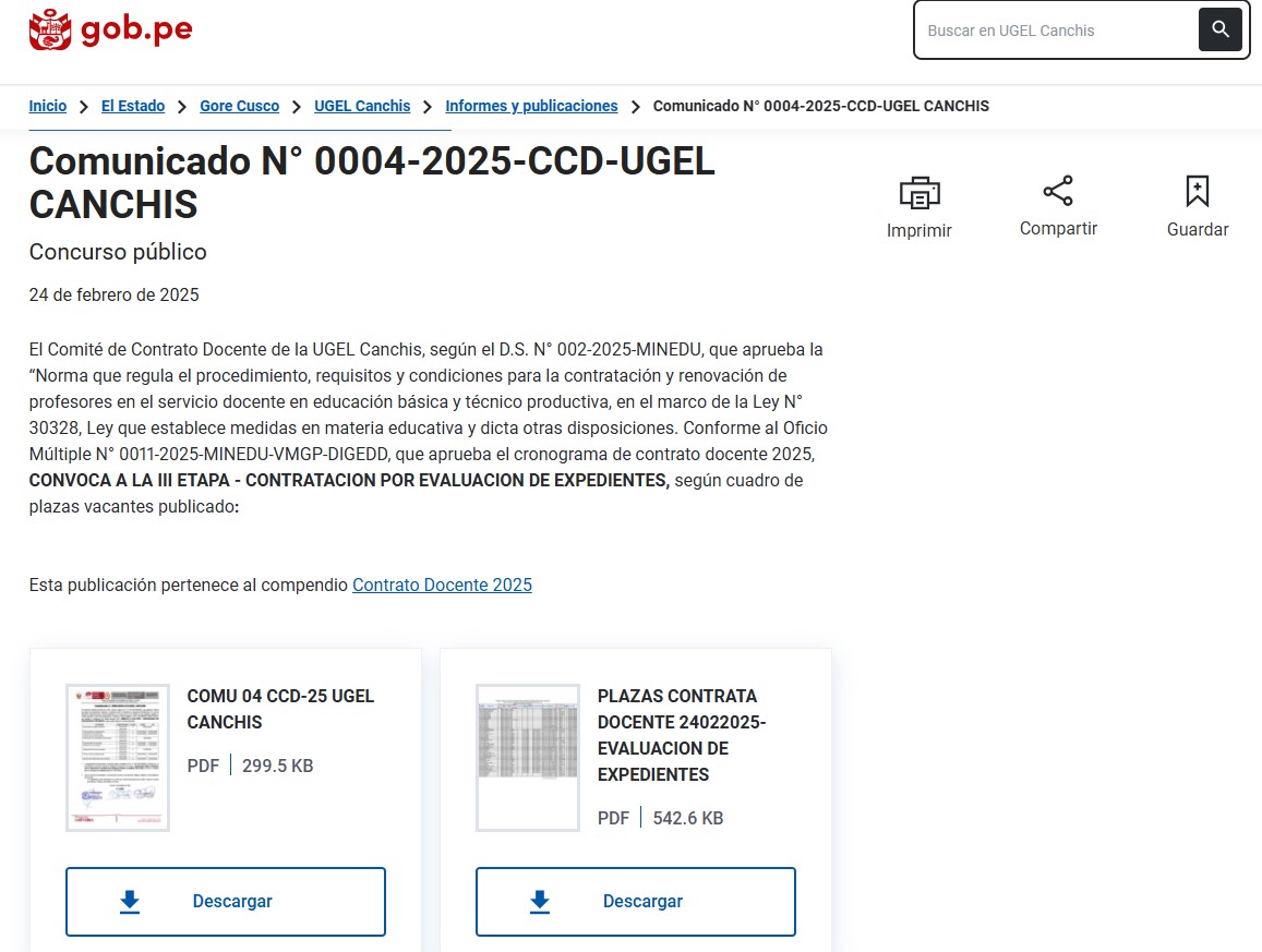 Comunicado N° 0004-2025-CCD-UGEL CANCHIS